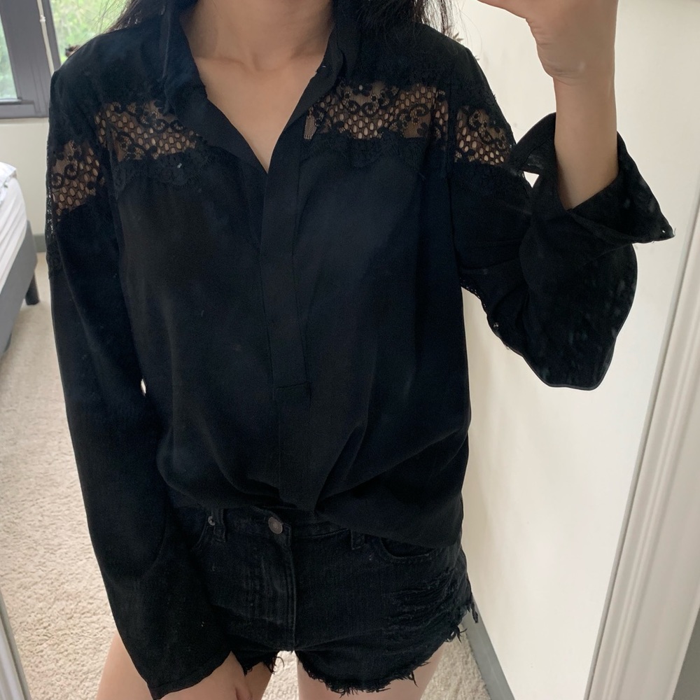 T Tahari blouse with lace details